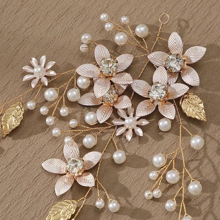 Vigne-Florale-de-Mariee-en-fil-Dore-avec-Perles-Nacrees-galerie-1735-8
