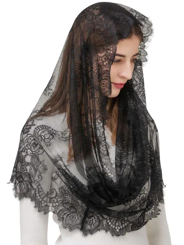 Voile-de-Tete-en-Dentelle-avec-Bordure-Florale-en-Tulle-Semi-Transparent-galerie-6377