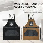 Avental de barbeiro em tela de algodão com alças cruzadas ajustáveis