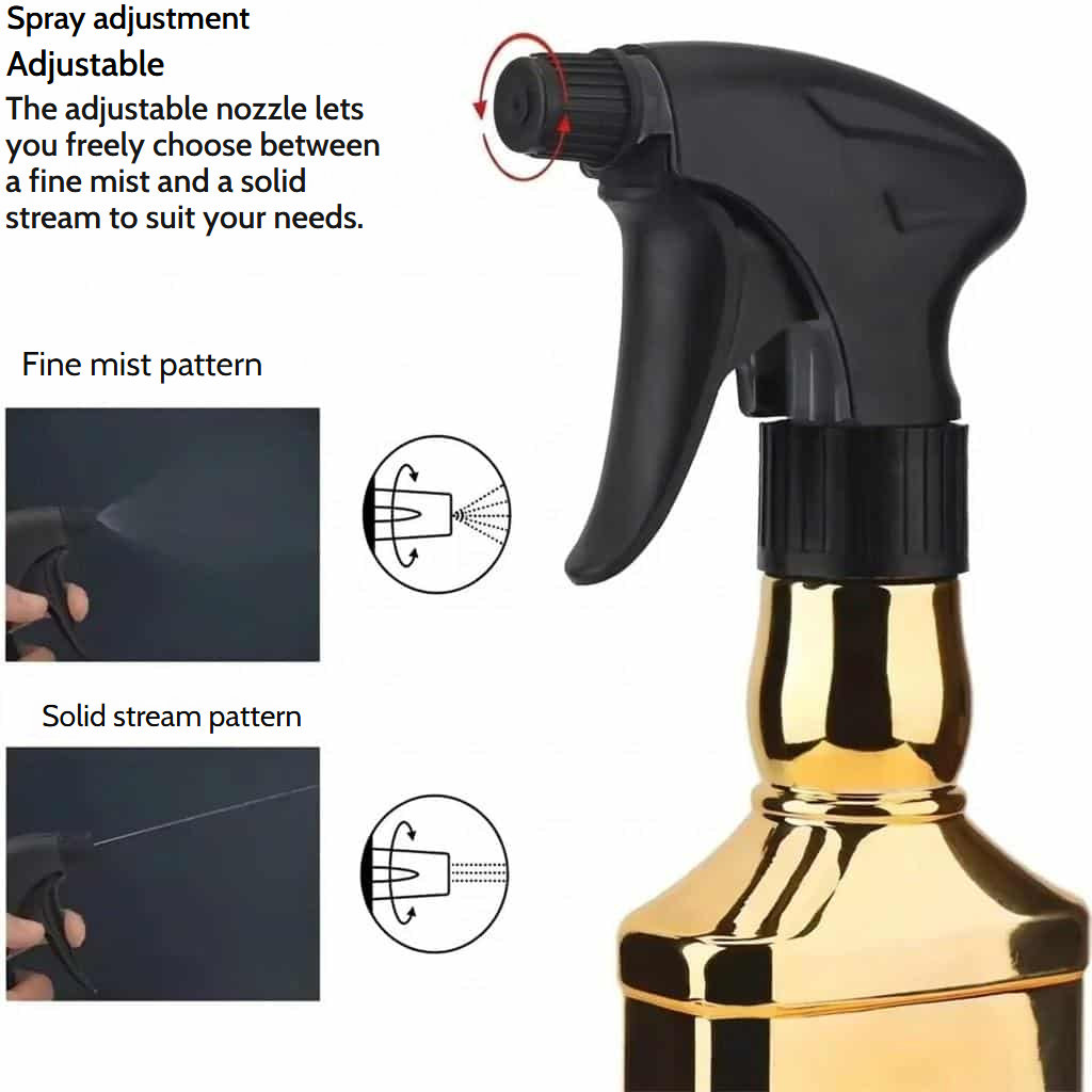 Salon spray bottle with ergonomic trigger and adjustable nozzle, 260 ml