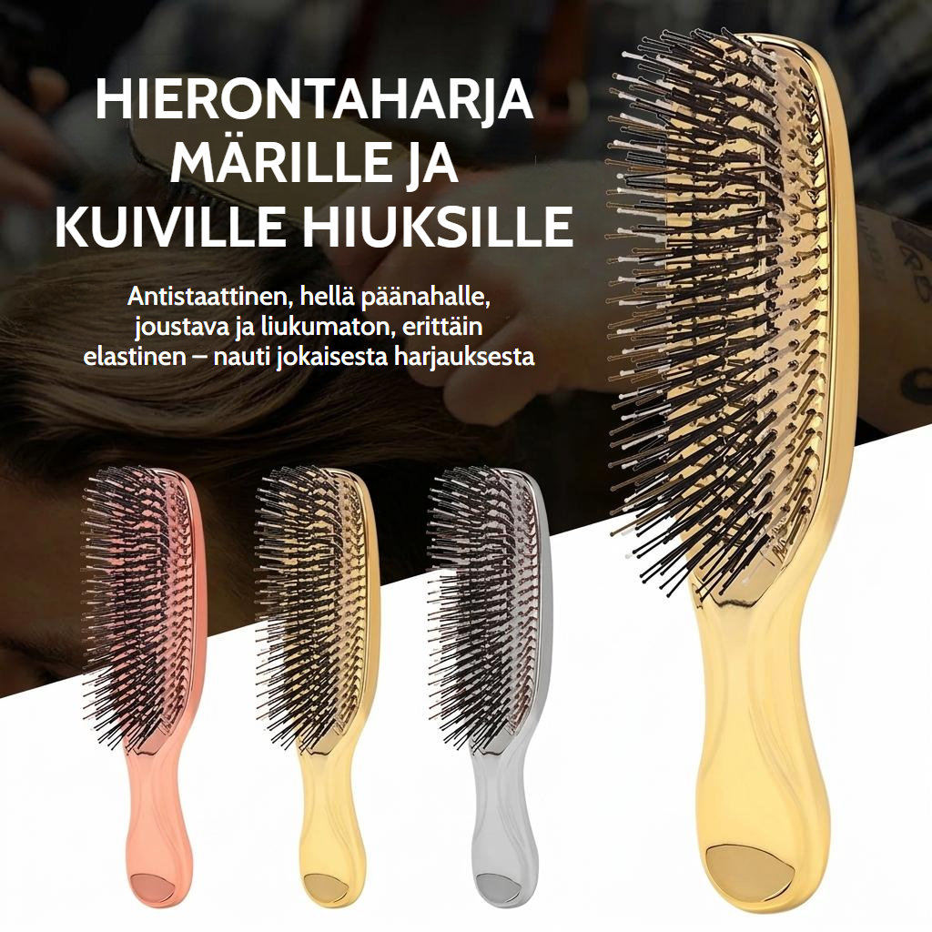 Vaaleanpunainen päänahan hierontaharja antistaattisilla nailonpiikeillä