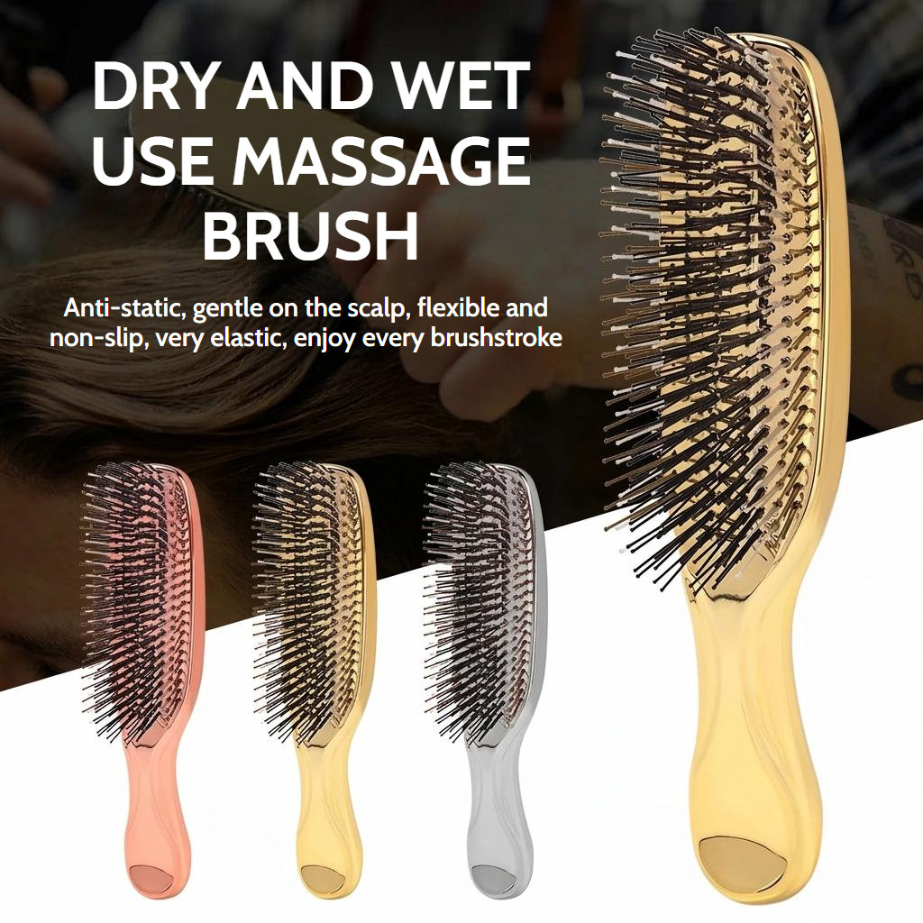 Pink scalp massage brush with antistatic nylon pins