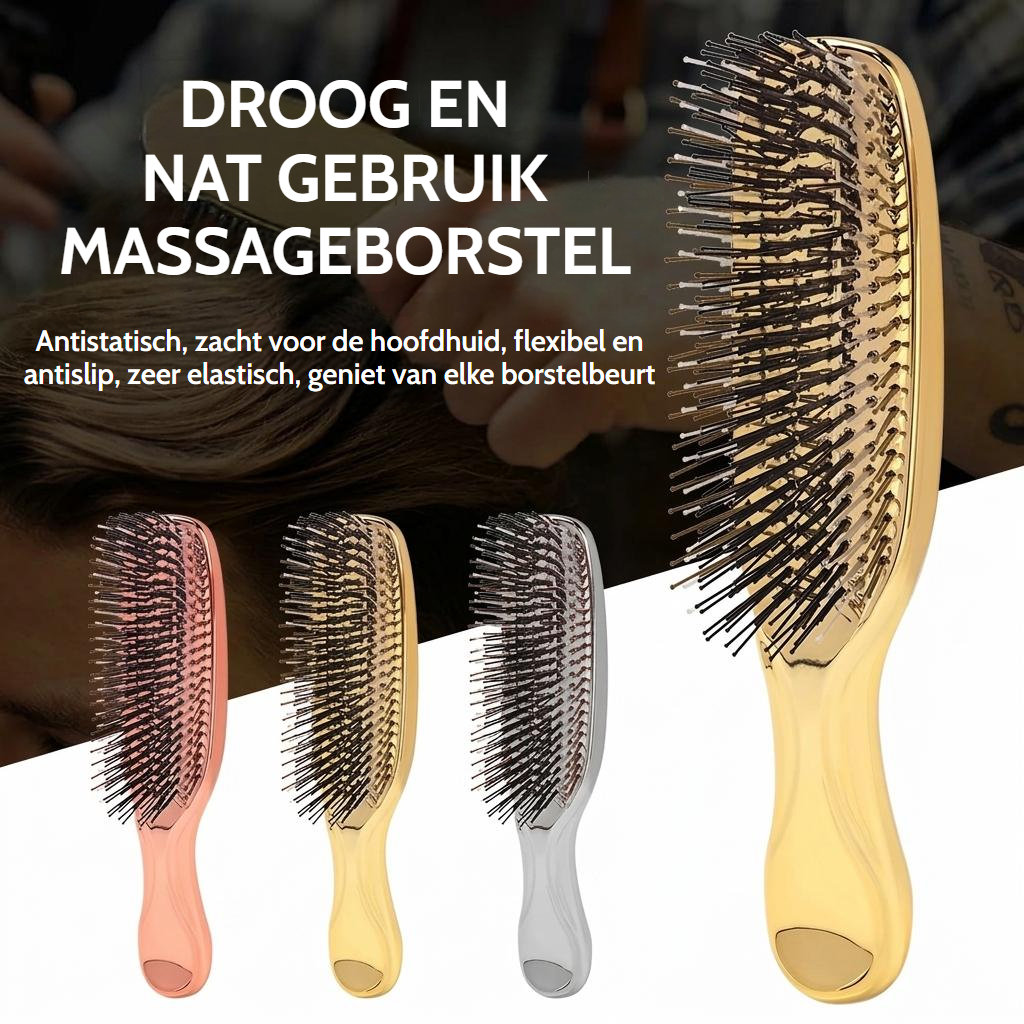 Roze hoofdhuidmassageborstel met antistatische nylon pinnen