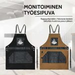 Puuvillakankainen parturin esiliina säädettävillä ristikkäisillä olkaimilla