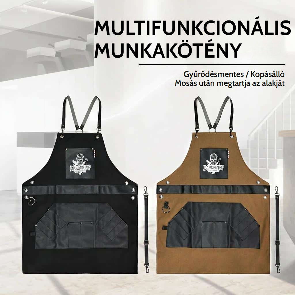 Pamutvászon borbélykötény állítható keresztpánttal