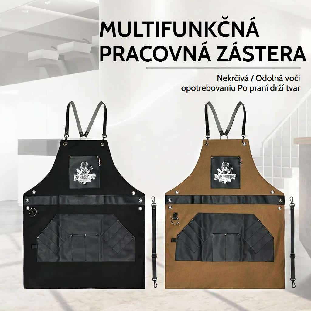 Holičská zástera z bavlneného plátna s nastaviteľnými skríženými ramienkami