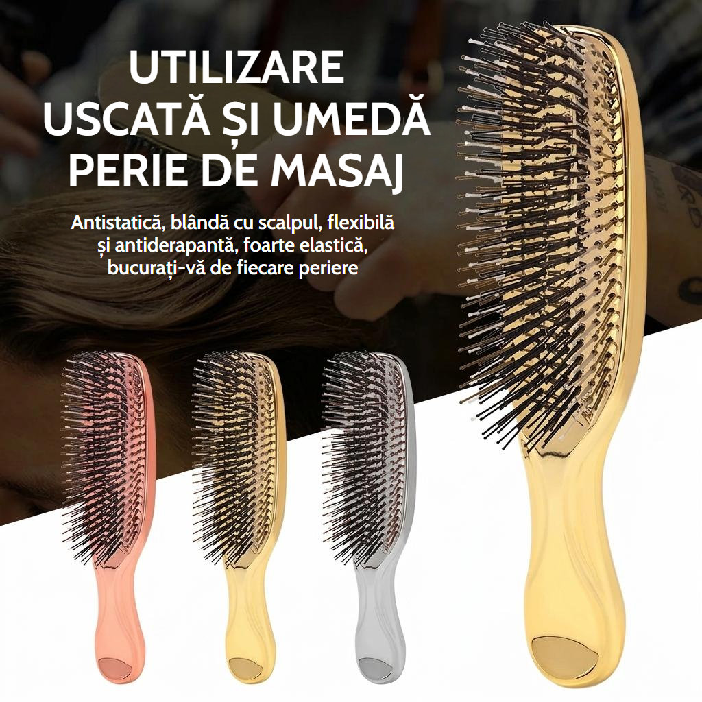 Perie de masaj pentru scalp roz, cu vârfuri din nailon antistatice