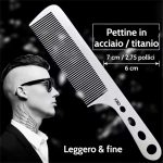 Pettine professionale in acciaio al titanio a denti fini per acconciare e districare