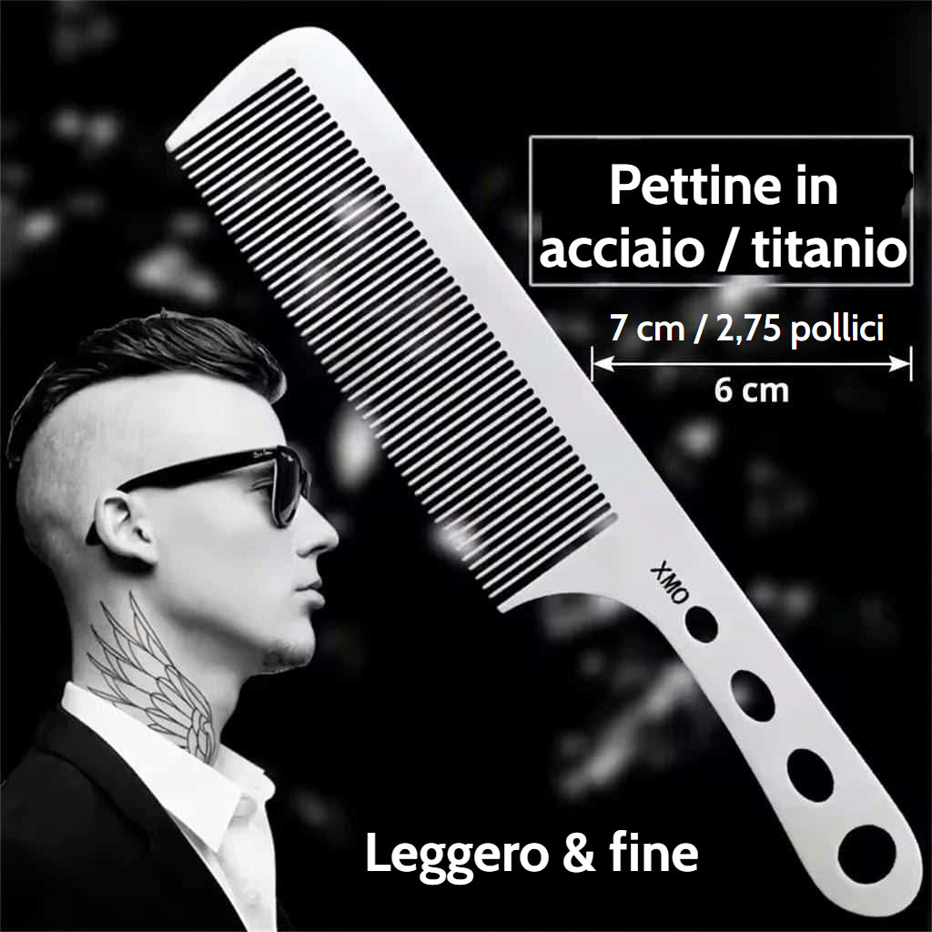 Pettine professionale in acciaio al titanio a denti fini per acconciare e districare