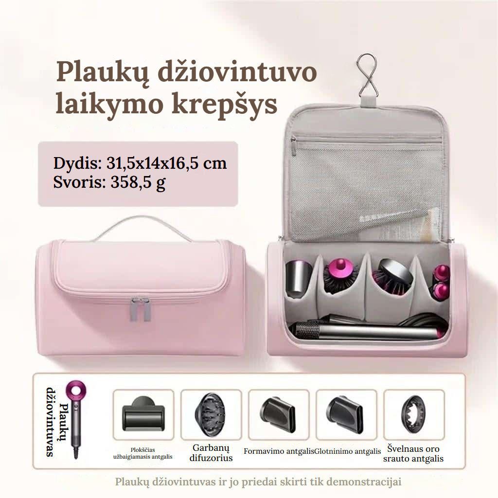 Plaukų džiovintuvo ir šukavimo įrankių laikymo krepšelis