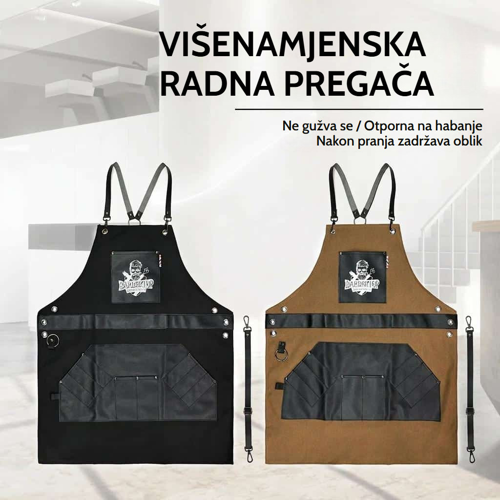 Brijačka pregača od pamučnog platna s podesivim prekriženim naramenicama