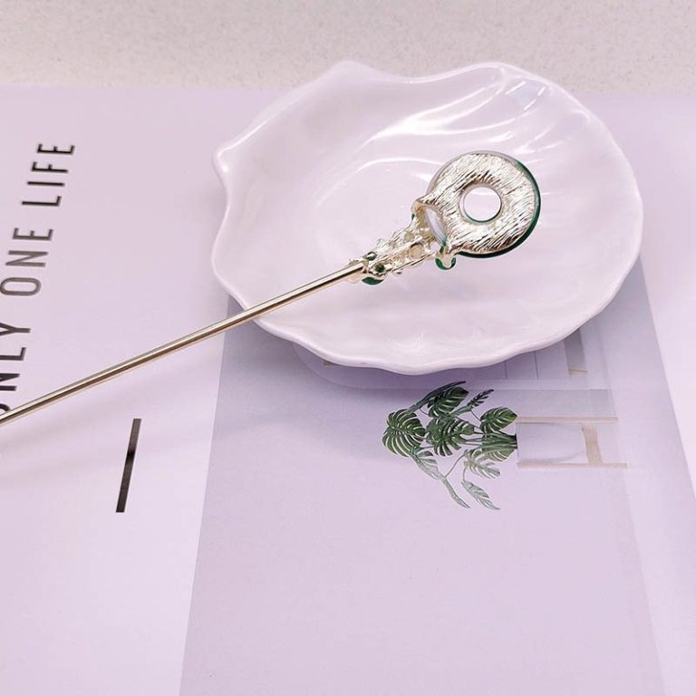 Epingle-a-cheveux-fleur-orientale-avec-lune-verte-et-perles-translucides-picture-5