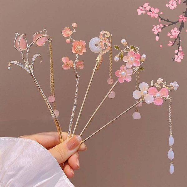 Épingle à cheveux japonaise à chaînette pendante