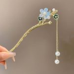 Epingle-a-cheveux-japonaise-fleurie-avec-chainette-pendante-et-perles-decoratives-picture-11