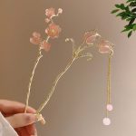 Epingle-a-cheveux-japonaise-fleurie-avec-chainette-pendante-et-perles-decoratives-picture-5