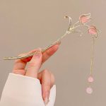 Epingle-a-cheveux-japonaise-fleurie-avec-chainette-pendante-et-perles-decoratives-picture-8