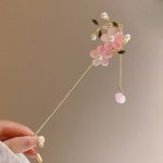 Epingle-a-cheveux-japonaise-fleurie-avec-chainette-pendante-et-perles-decoratives-picture-9