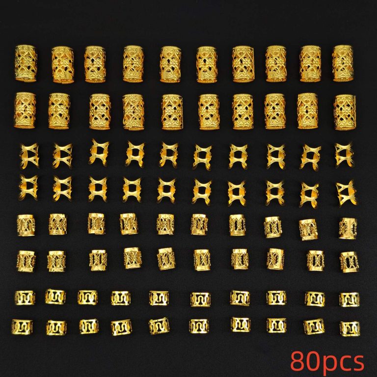 Lot-de-80-perles-cheveux-tresses-en-alliage-metallique-dore-ou-argente-avec-motifs-ajoures-picture-6