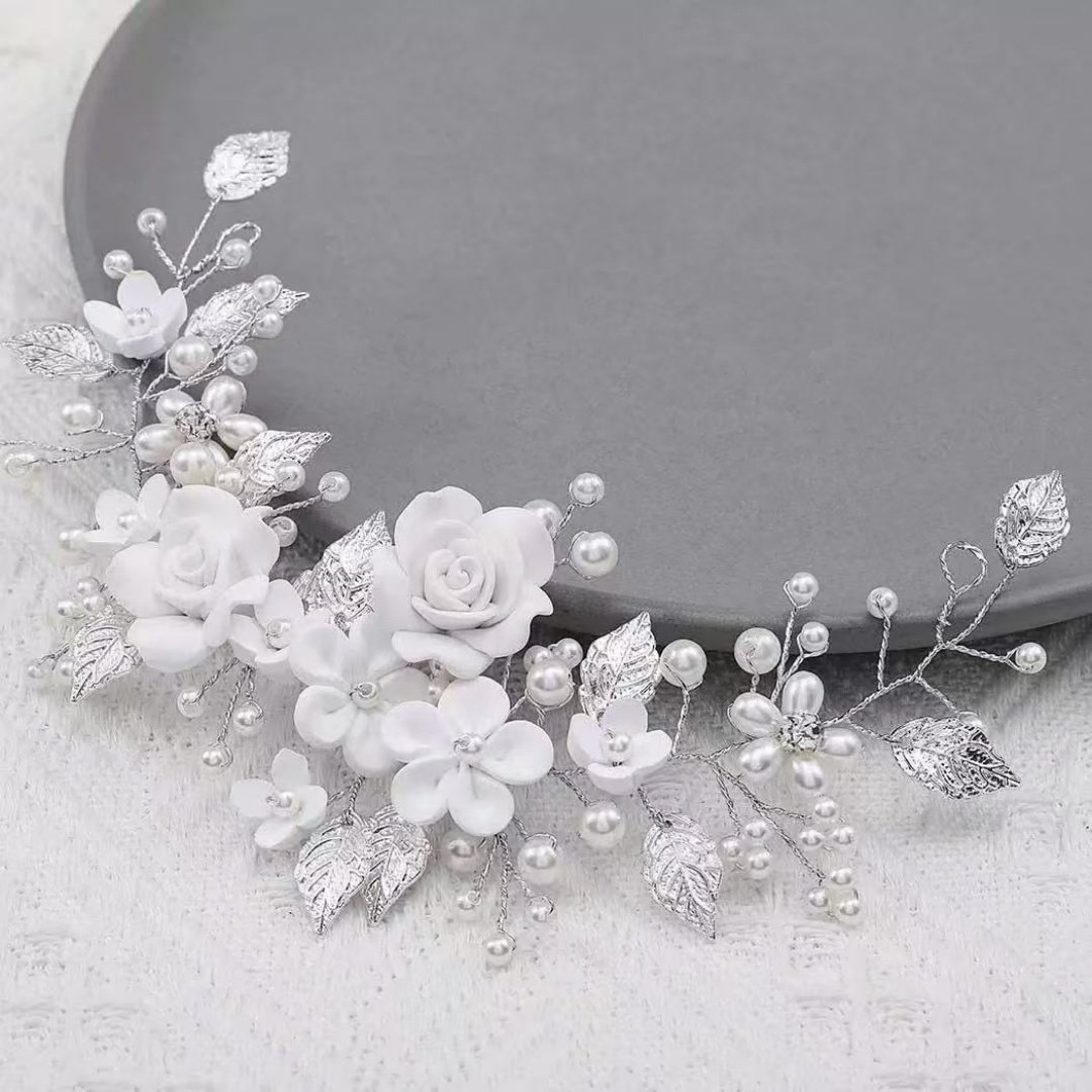 Corona di fiori da sposa con perle
