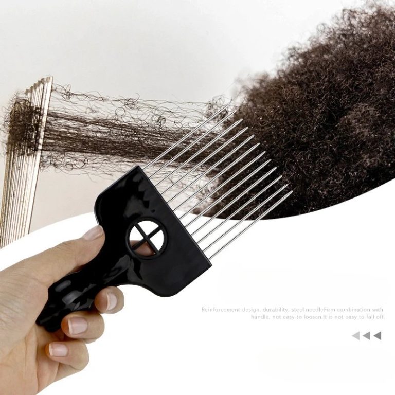 Peigne-afro-a-dents-larges-en-metal-pour-volume-des-cheveux-boucles-avec-poignee-symbole-picture-2