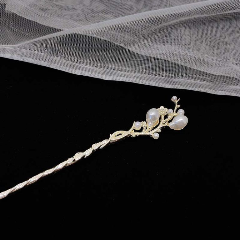 Pic-a-cheveux-en-alliage-dore-orne-de-perles-nacrees-et-strass-motif-floral-picture-5