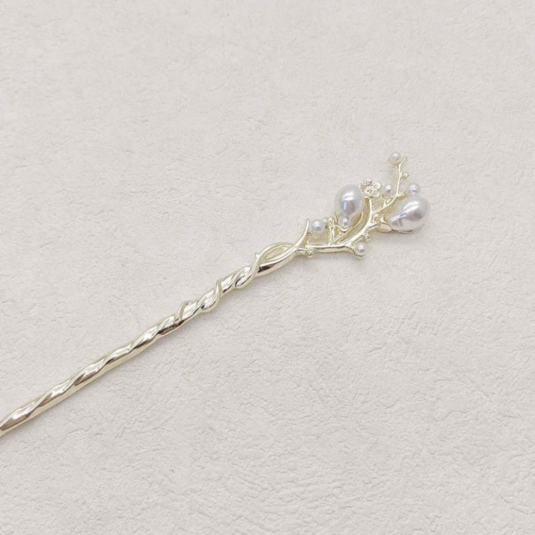Pic-a-cheveux-en-alliage-dore-orne-de-perles-nacrees-et-strass-motif-floral-picture-6