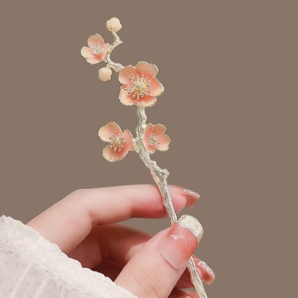 Pic à cheveux argenté à fleurs en émail