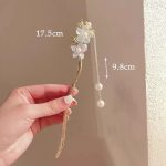 Pic-a-cheveux-floral-argente-avec-branche-ornee-de-fleurs-en-email-et-perles-picture-7