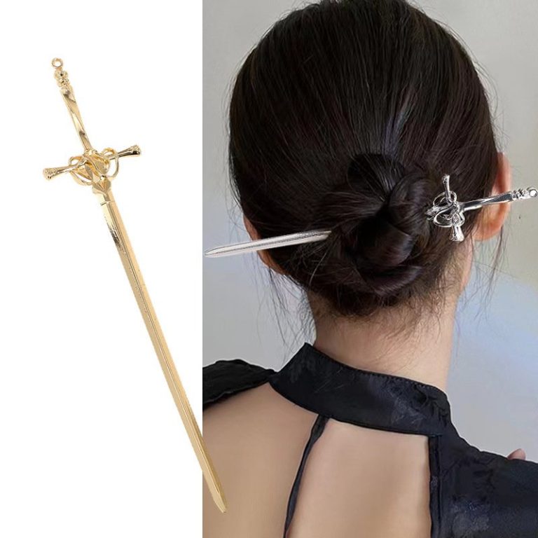 Pic-a-chignon-en-alliage-metallique-en-forme-depee-avec-garde-ornementale-picture-2