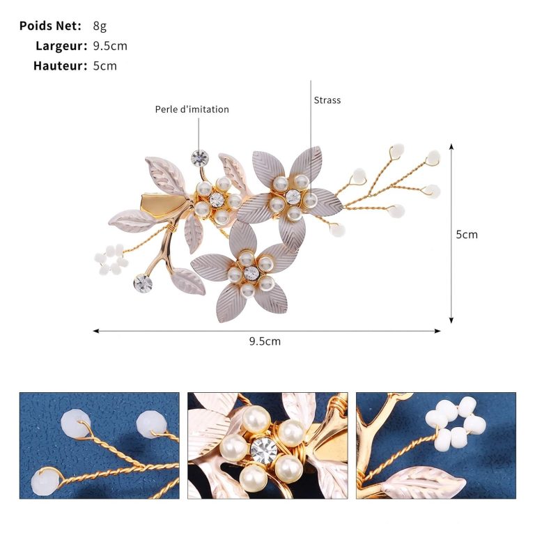 Pince-a-cheveux-mariage-avec-trois-fleurs-roses-en-metal-emaille-et-strass-picture-9