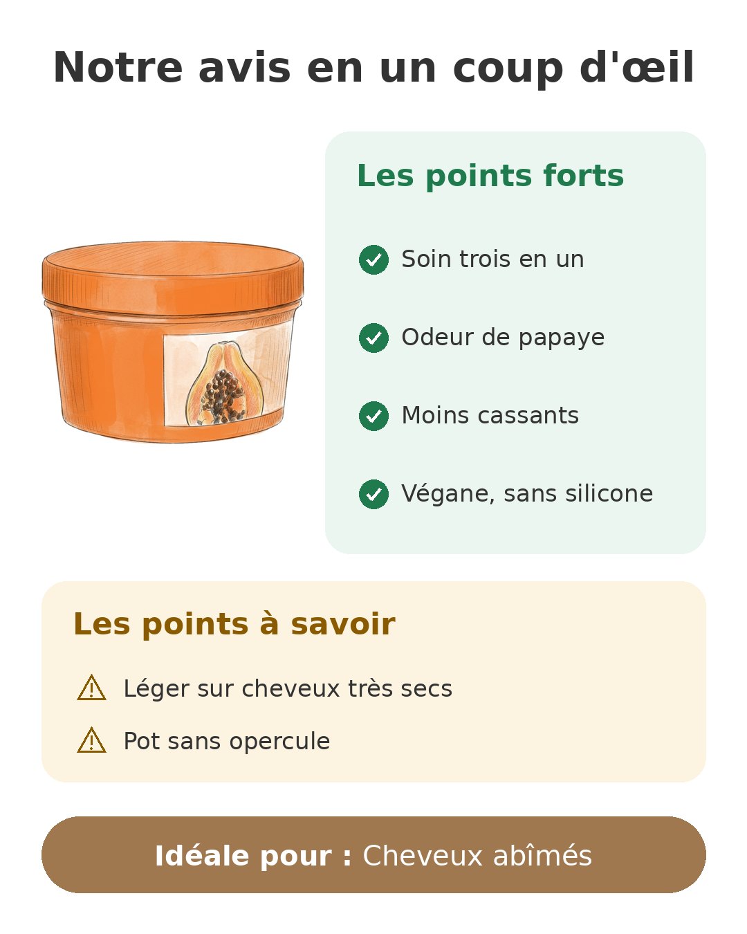 Garnier Fructis Hair Food masque à la papaye pour cheveux abîmés Notre avis en un coup d'œil sur Hair Food Papaye
