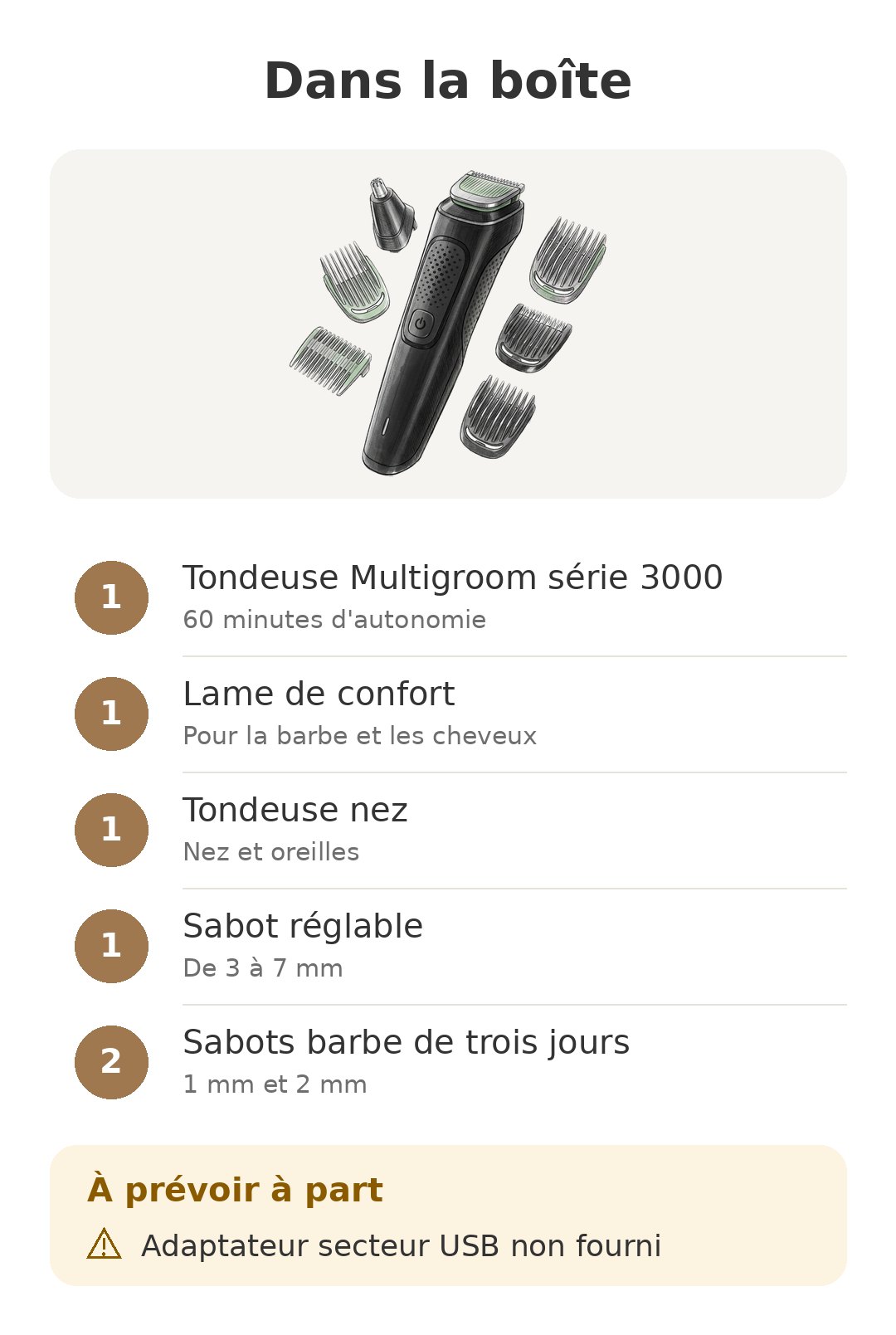 Contenu de la boîte : Multigroom 3000