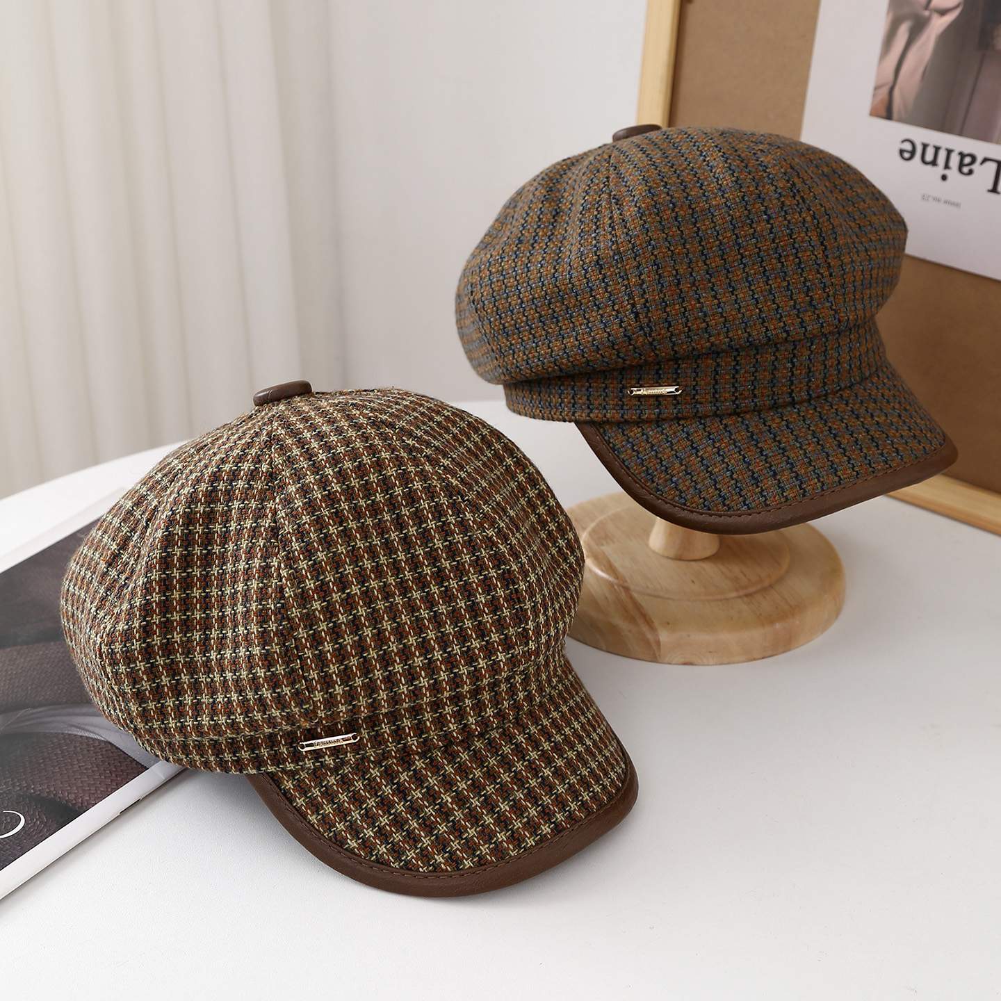 Casquette-gavroche-a-carreaux-pour-femme-picture-3