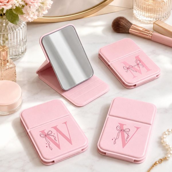 Miroir pliable rose avec initiale