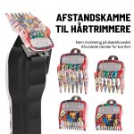 Sæt med kamtilsatser til hårklipper med flerfarvede mønstre