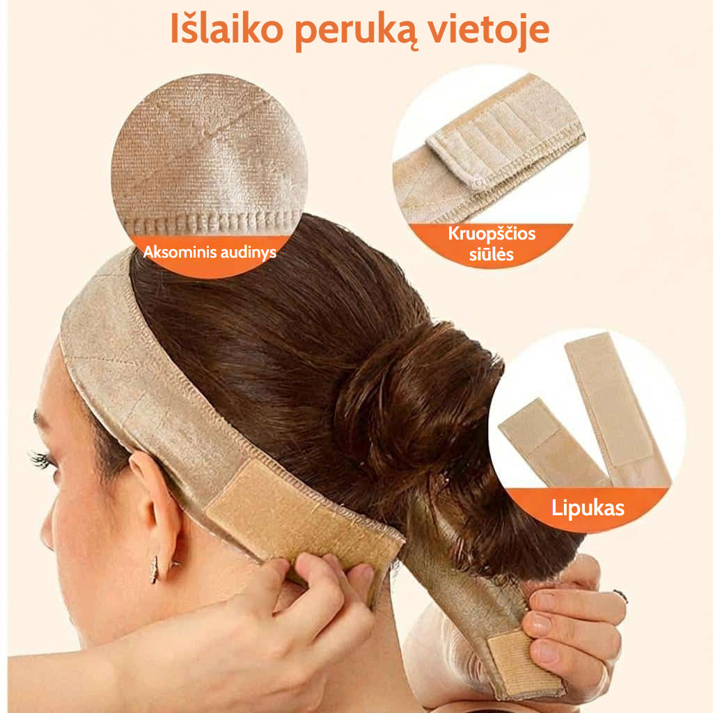 Neslystanti peruko juosta su reguliuojamu lipniuoju užsegimu