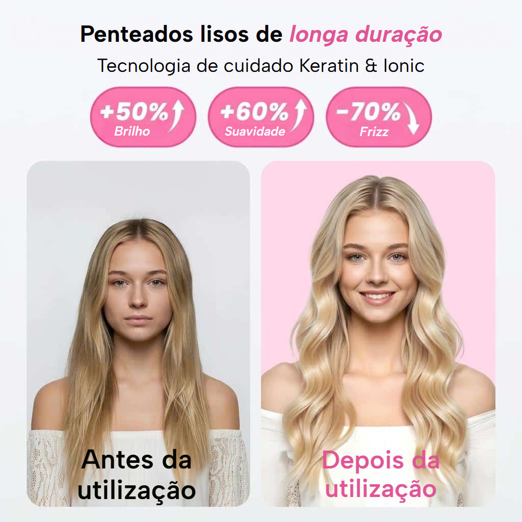Escova térmica alisadora, modeladora e volumizadora com ecrã LED