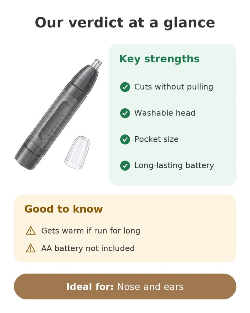 Our verdict at a glance on the BaByliss nose and ear trimmer with a washable head and pocket size