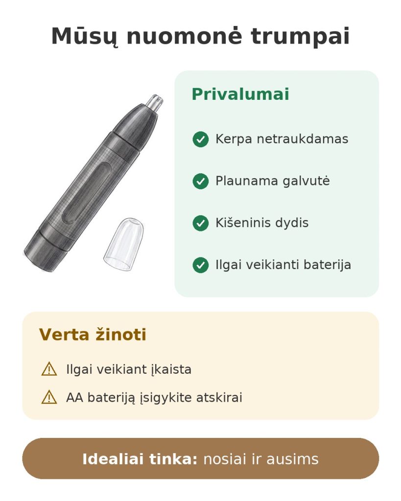 Nosies ir ausų plaukų kirpimo mašinėlė BaByliss E650E Mūsų nuomonė trumpai apie BaByliss nosies ir ausų plaukelių kirpimo mašinėlę: privalumai, ką žinoti ir idealus naudojimas