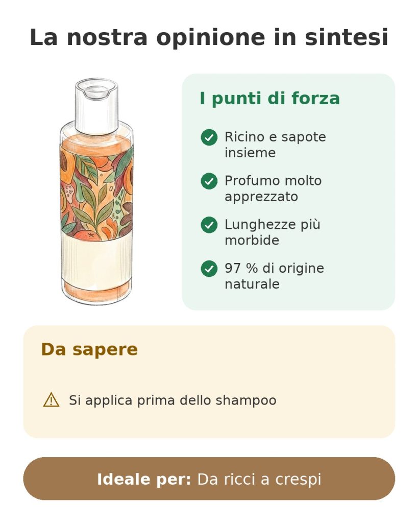 La nostra opinione in sintesi sul bagno d'olio con ricino e sapote per capelli ricci