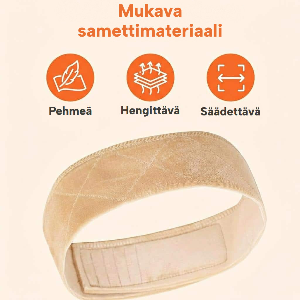 Liukumaton peruukkipanta säädettävällä tarranauhalla