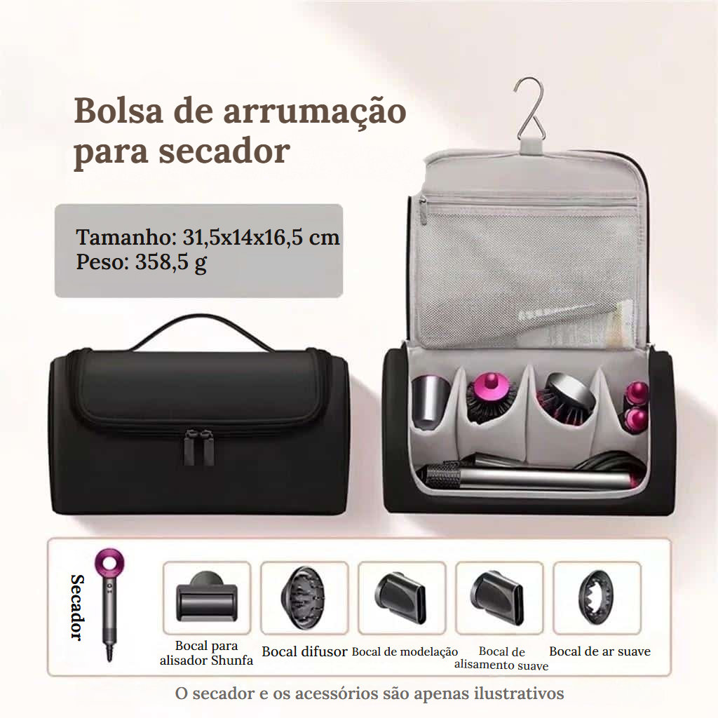 Estojo de arrumação para secador e ferramentas de penteado - Preto