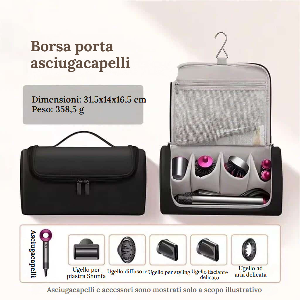 Custodia per asciugacapelli e strumenti per acconciature - Nero