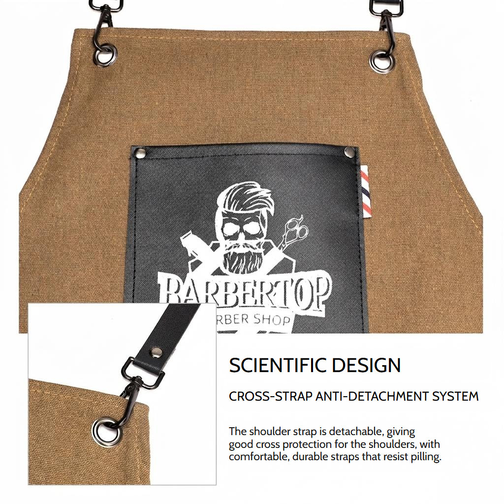 Cotton canvas barber apron with adjustable crossback straps