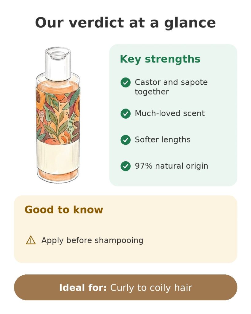 Our verdict at a glance on the castor and sapote hair oil bath for curly hair