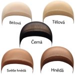 Pět nylonových čepiček pod paruku v béžové, tělové, černé, hnědé a světle hnědé barvě