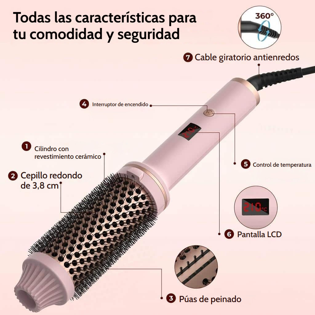 Cepillo térmico redondo 3 en 1 de cerámica con pantalla LCD