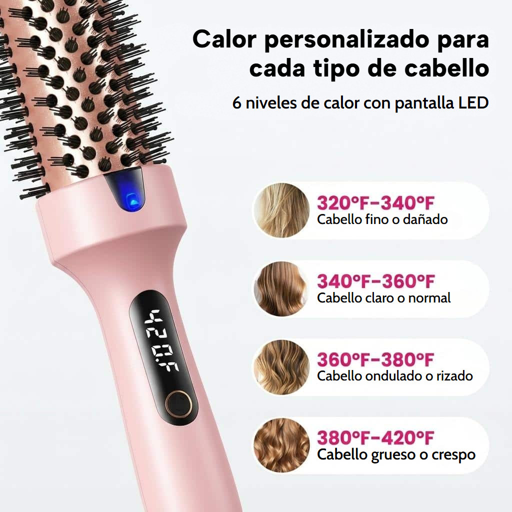 Cepillo térmico alisador, rizador y voluminizador con pantalla LED