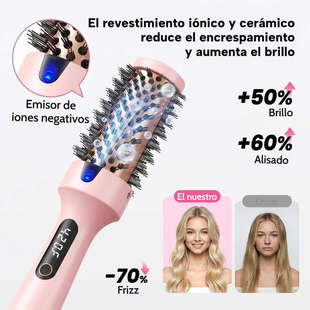 Cepillo térmico alisador, rizador y voluminizador con pantalla LED