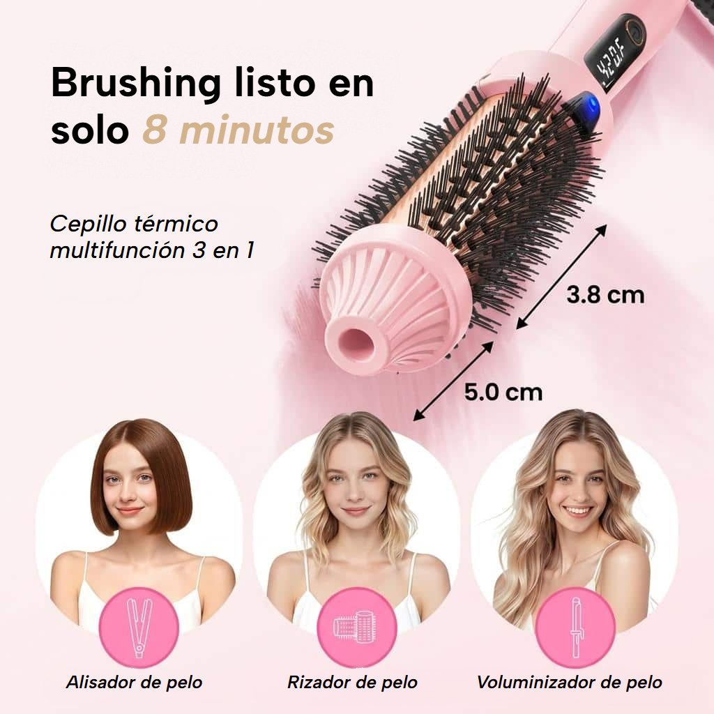 Cepillo térmico alisador, rizador y voluminizador con pantalla LED